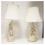 1012	PAIR OF FIGURAL BISQUE LAMPS, ONE IS SIGNED JOHN BELL, THE OTHER IS SIGNED MIRANDA BELL. ONE HA
