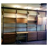 1029	MID CENTURY MODERN WALL UNIT WITH DESK, BOOKCASE, DRAWERS AND RAIL LIGHTING. RAILS ARE COMPRESS