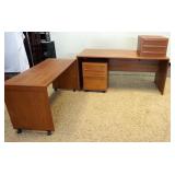 1034	DANISH MODERN 2 PART L SHAPED DESK WITH DRAWERS, 98 IN X 21 IN X 26 IN HIGH AND 66 IN X 28 IN X