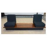 1036	MID CENTURY MODERN UNUSUAL SLIDING CHAIRS ON WALNUT BASE. CHAIRS ARE L HOOKED ON BASE ALLOWING 