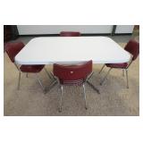 1037	NICE VINTAGE CHROME KITCHEN DINETTE SET. TABLE WITH 4 CHAIRS, TABLE IS 60 IN X 42 IN X 30 IN HI