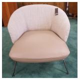 1043	NATAZZI ITALIAN LEATHER AND UPHOLSTERED MODERN STYLE CHAIR. UNUSED WITH TAGS