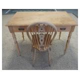 1069	PINE DESK W/ CHAIR. DESK HAS 3 DRAWERS, & TURNED LEGS. 43 1/2 IN X 27 IN, 30 IN H. THE CHIAR HA