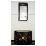 1078	CHINOISERIE DECORATED CREDENZA & MIRROR. CREDENZA IS 42 IN W, 32 IN H, 13 IN DEEP. MIRROR IS 24