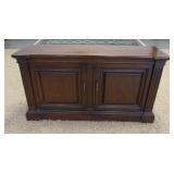 1099	DREXEL *ET CETERA*  WALNUT DOUBLE DOOR HALL ENTRY PIECE. TOP FINISH IS WORN. 48 IN X 15 IN X 26