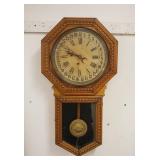 1112	INGRAHAM OAK CALENDER CLOCK, 32 IN H 	PLEASE PAY ATTENTION FOR DAILY ADDITIONS TO THIS SALE. PA