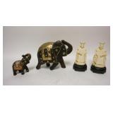 1130	LOT OF DECORATIVE ITEMS INCLUDING A WOOD ELEPHANT W/ BRASS & COPPER TRIM & TWO ASIAN COMPOSITE 