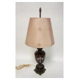 1139	RUBY CUT CASED TABLE LAMP ON METAL BASE. 26 IN H 