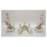 1142	DRESDEN CANDLE STICKS WITH ONE CANDELBRA SOME LOWER LOSS 12 1/2 IN H 