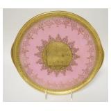1147	BAVARIAN HUTSCHENREUTHER TRAY W/ PINK LUSTER AND GILT CENTER AND RIM DEPICTING WINGED FAIRIES 