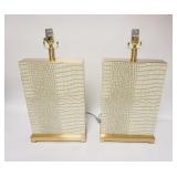 1148	PAIR OF MID CENTURY MODERN TABLE LAMPS BY SAFAVIEH, W/ A ALIGATOR FINISH & BRASS BASES