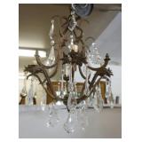 1153	SMALL BRONZE HANGING CHANDELIER W/ PRISMS 21 IN 