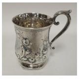 1169	JOHN L WESTERVELT SILVER CUP W/ FLORAL DECORATION. NEWBERGH NY CIRCA 1845. 3.45 TROY OUNCES. BA