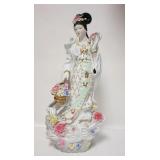 1179	LARGE HAND PAINTED ASIAN PORCELAIN LADY W/ A FLOWER BASKET. 32 3/4 IN H