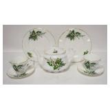 1183	8 PIECES OF LILY OF THE VALLEY BONE CHINA, A TEAPOT; 6 IN H, TWO CUPS, TWO SAUCERS & TWO 8 1/2 