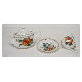1185	ROY KIRKHAM *REDOULE FRUIT* BONE CHINA, TEAPOT & CUP & SAUCER 