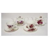 1186	TWO DUCHES TEAPOTS W/ MATCHING  CUPS & SAUCERS, TALLEST POT IS 5 1/2 IN 