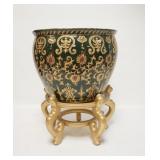 1196	ASIAN JARDINIERE W/ BASE KOI FISH INTERIOR, 18 IN H TOTAL