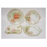 1263	4 PIECES OF HAND PAINTED CHINA INCLDUING FRENCH, GERMAN & BAVARIAN. LARGEST PLATE IS 12 IN 