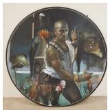 1297	LARGE ROUND OIL ON CANVAS OF A WARRIOR SIGNED COX. 56 IN DIAMETER INCLUDING FRAME