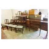 1310	8 PIECE DINING ROOM SET,TABLE, 6 CHAIRS (2 HAVE SPLAT DAMAGE) & SIDEBOARD, TABLE HAS 3 LEAVES, 