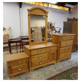 1315	3 PIECES OAK STANLEY BEDROOM FURNITURE, 2 DRAWER STAND, HIGH & LOW CHEST W/MIRROR