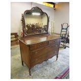 1318	4 DRAWER WALNUT CHEST W/MIRROR, HAS 4 DRAWERS & CARVED TRIM, 48 IN WIDE