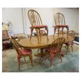 1324	OAK COCHRANE HERITAGE TABLE & 6 SOLID OAK BENTWOOD CHAIRS, 2 LEAVES, 60 IN X 39 1/2 IN X 30 IN,