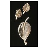 1344	MARBOUX LEAF PIN & EARRINGS, MARKED 378