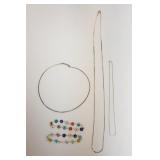1346	5 PIECE STERLING SILVER JEWELRY, 2 ITALIAN NECKLACES (0.84 TOZ) & 2 EYE STONE BRACELETS