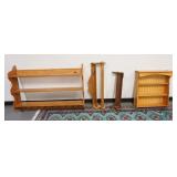 1353	LOT OF 4 HANGING SHELVES MADE FROM OAK, PINE & WALNUT, LARGEST/SCALLOPED EDGE IS 48 IN X 34 IN 