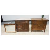 1354	3 PIECE LOT 2 WASH STANDS & A MIRROR, VICTORIAN MARBLE TOP WASH STAND W/BACK SPLASH MISSING, BO