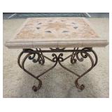 1004	MOSIAC TOP LAMP TABLE W/ IRON BASE & SCROLLED FEET, 25 1/2 IN X 23 IN 