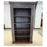 1016	UNUSUAL CARVED ASIAN BOOKCASE HAVING 4 SHELVES & CARVING OF VINES & CHAIN LINK ALONG FRONT, 18 