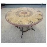 1020	STONE MOSAIC TOP TABLE ON FANCY WROUGHT IRON BASE, 48 IN X 30 1/2 IN HIGH