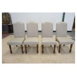 1022	GROUP OF 4 UPHOLSTERED ARM CHAIRS W/NICKLE FINISHED TACKING ACCENTS & TURNED WOOD FRONT LEGS