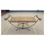 1024	FANCY WROUGHT IRON BENCH W/ALLIGATOR FINSHED UPHOLSTERY & ARMS, 14 1/4 IN X 50 IN X 23 IN HIGH