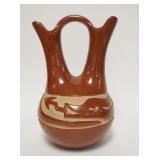 1049	TERESITA NARANJO POTTERY VESSEL, DOUBLE NECK, SANTA CLARA, 13 1/2 IN HIGH