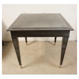1059	SQUARE LAMP TABLE, HAS NICKLE PLATED FEET, SOME DISCOLORATION ON THE TOP, 30 IN SQUARE X 29 IN 