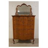 1064	7 DRAWER CHEST W/MIRROR & BONNET BOX, SERPENTINE FRONT, MIRROR IS BEVELED, 38 1/2 IN WIDE X 71 