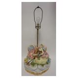 1069	ITALIAN PORCELAIN LAMP, SEATED LADY & GENTLEMAN, 33 IN HIGH X 15 IN WIDE