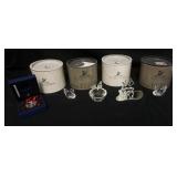 1079	5 PIECES BOXED SWAROVSKI CRYSTAL, HEART PENDANT, BIRD BATH W/BIRDS, 2 SWANS & A REINDEER-3 3/4 