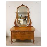 1088	PRINCESS DRESSER W/MIRROR, HARP RETAINER CLIPS ARE MISSING, MIRROR IS BEVELED, 45 IN WIDE X 72 
