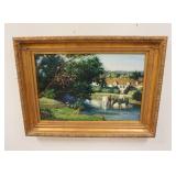 1101	LARGE EDGAR VAUGHN CONTEMPORARY OIL ON CANVAS OF A LANDSCAPE, DEPICTING HORSES, FRUIT TREE & A 