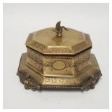 1116	ENGRAVED BRASS BOX WITH SWAN FINIAL, 7 IN WIDE X 5 IN HIGH