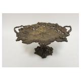 1121	BRONZE TAZZA WITH GRAPE AND LEAF DESIGN, 1 1/4 IN ACROSS, 6 1 /4 IN HIGH