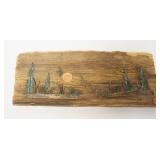 1122	FERN VOGT WOOD AND METAL ARTWORK, SHORE SCENE. 12 1/2 IN X 5 1/4 IN