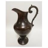 1123	LARGE HAMMERED COPPER PITCHER WITH CAST BRASS HANDLE, 16 1/4 IN HIGH