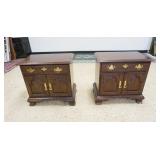 1128	PAIR OF HARDEN NIGHTSTANDS, BOTH HAVE FINISH WEAR ON TOP. 26 IN X WIDE X 28 IN HIGH X 16 IN DEE