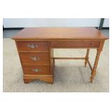 1133	LEXINGTON BETSY CAMERON FOUR DRAWER DESK WITH FLORAL PULLS, BOBBIN TURNED LEGS. 43 3/4 IN WIDE 